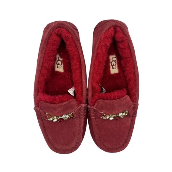 UGG Ansley Charm Gem Red Suede Leather Wool Blend Slip On Slippers 112507 - Picture 6 of 14